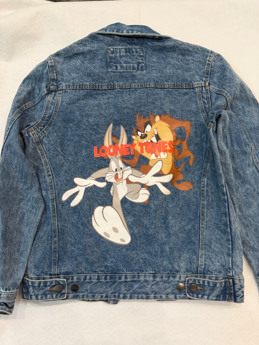 Looney Tunes‎ Denim Jacket Bugs Bunny Taz Graphic Members Only Size S Vintage